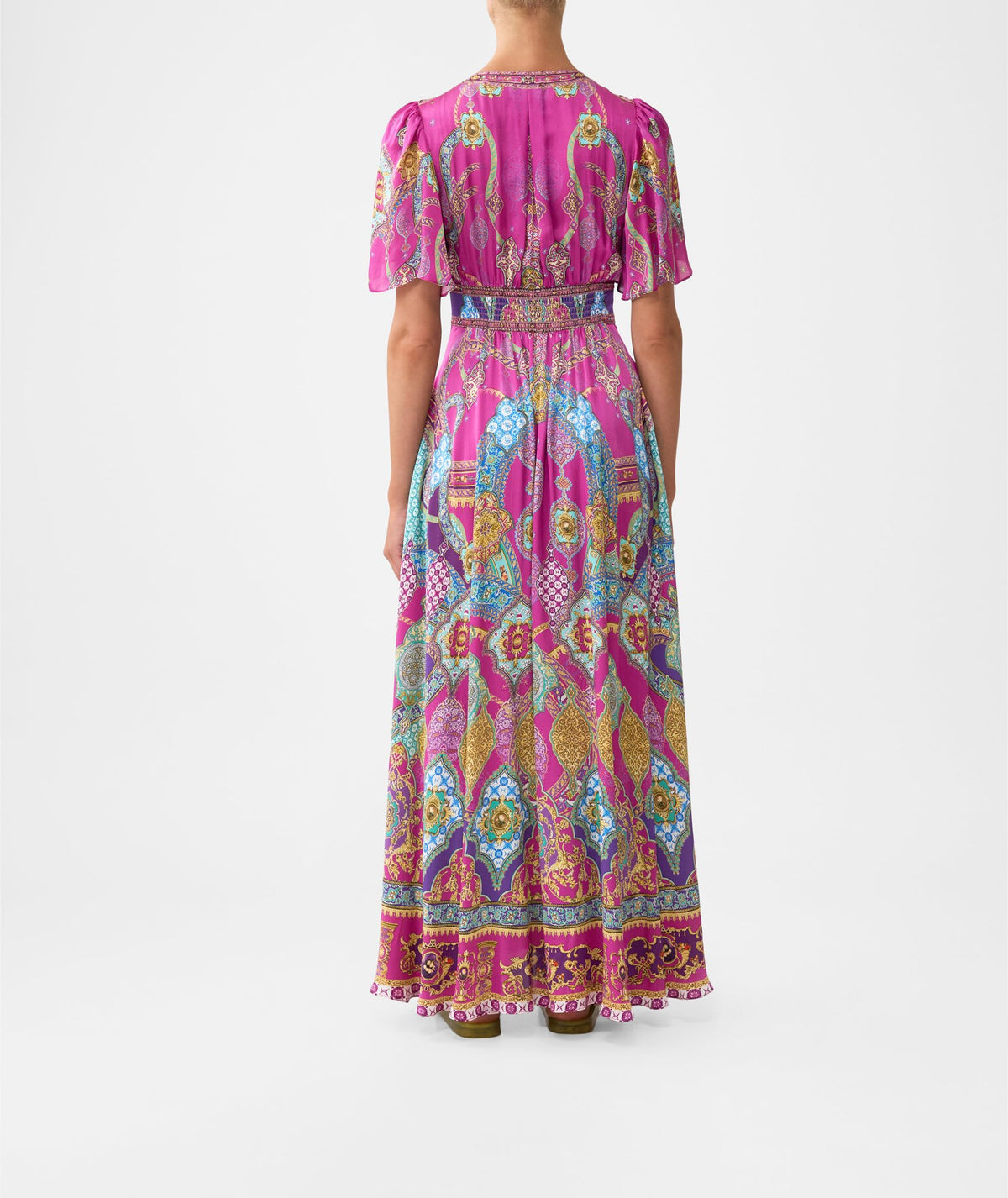 SHAPED WAISTBAND DRESS WITH FLUTTER SLEEVES
