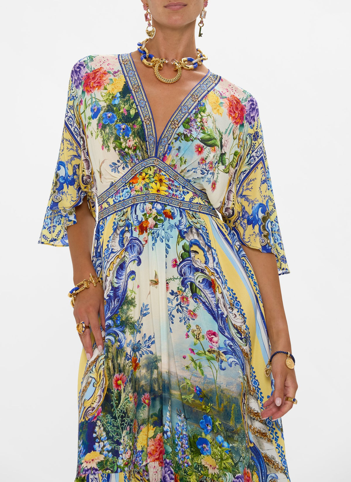 WAISTED DRESS WITH HEM RUFFLE