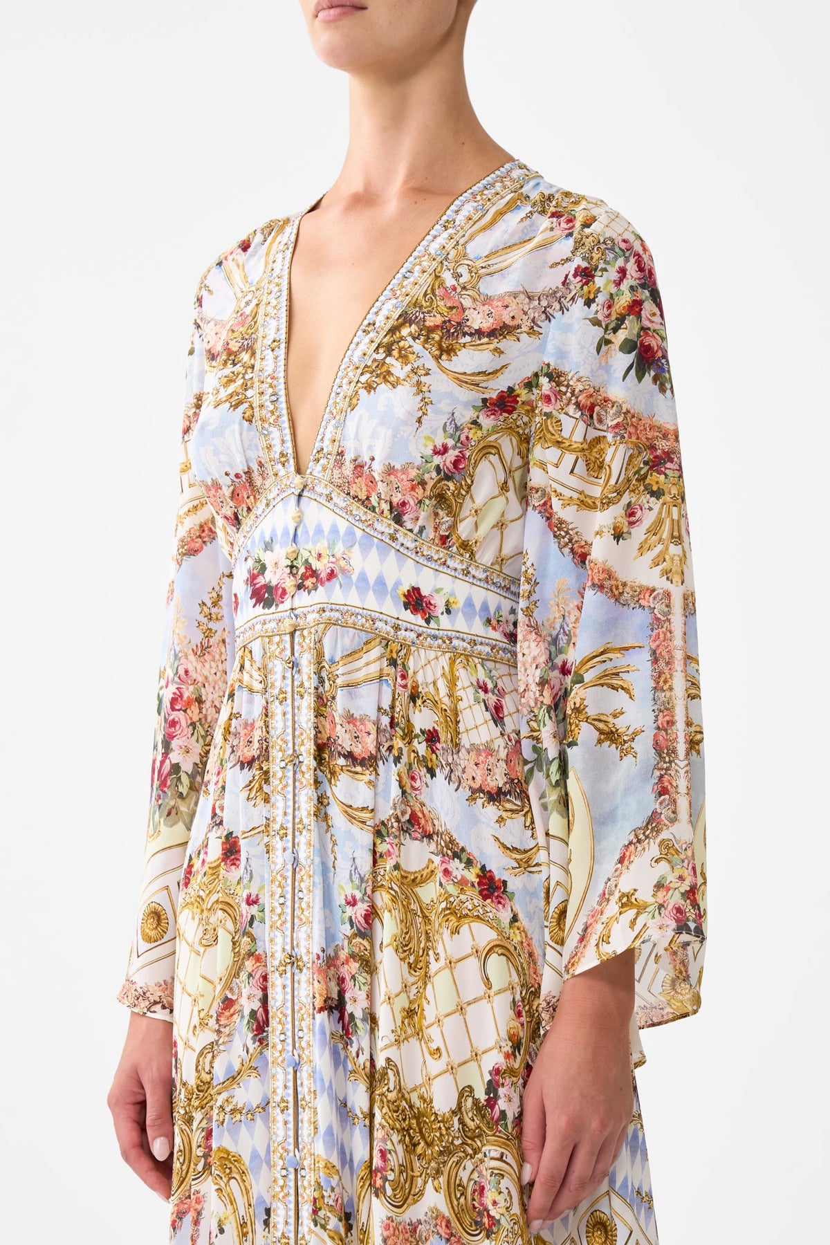 KIMONO SLEEVE DRESS WITH SHIRRING DETAIL