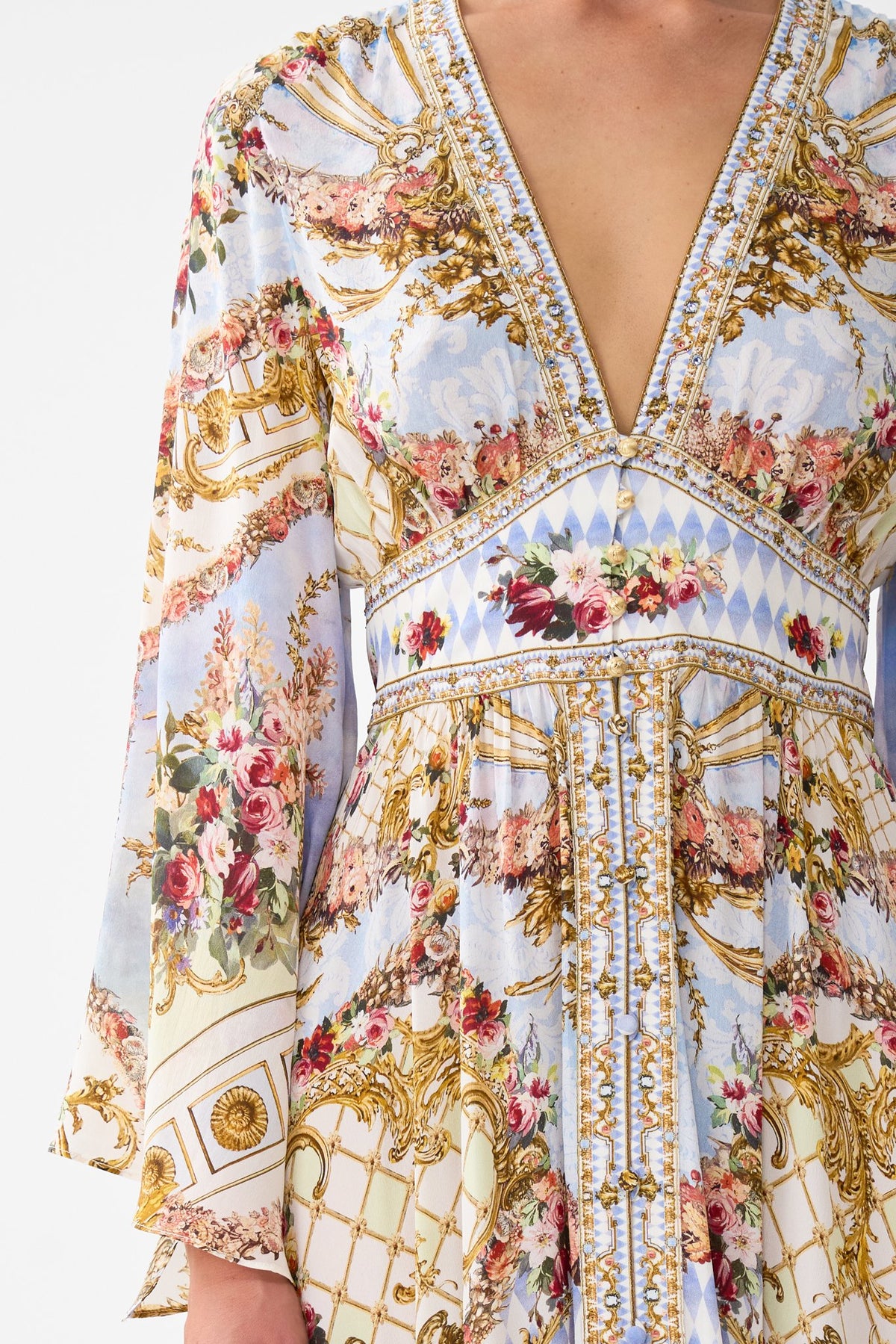 KIMONO SLEEVE DRESS WITH SHIRRING DETAIL