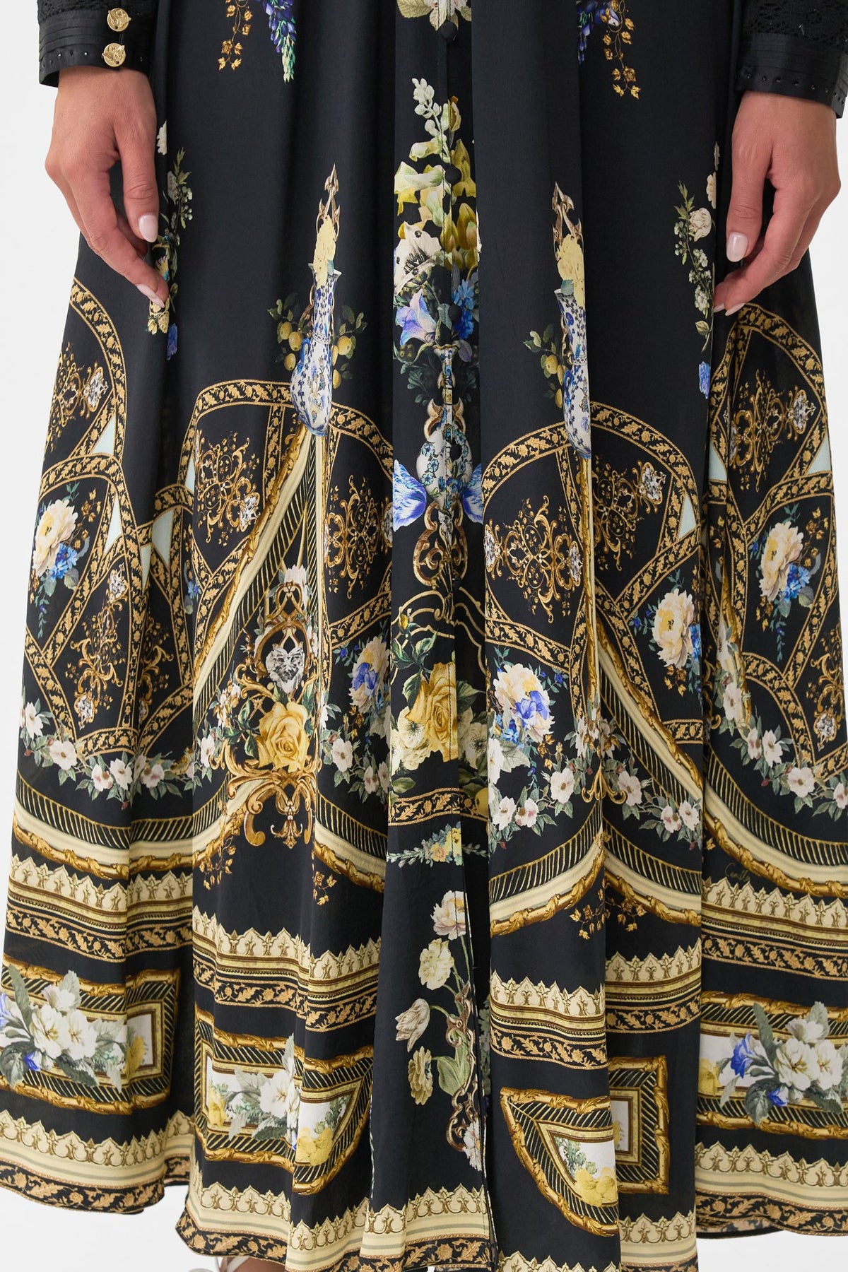 SHAPED WAISTBAND DRESS WITH GATHERED SLEEVES