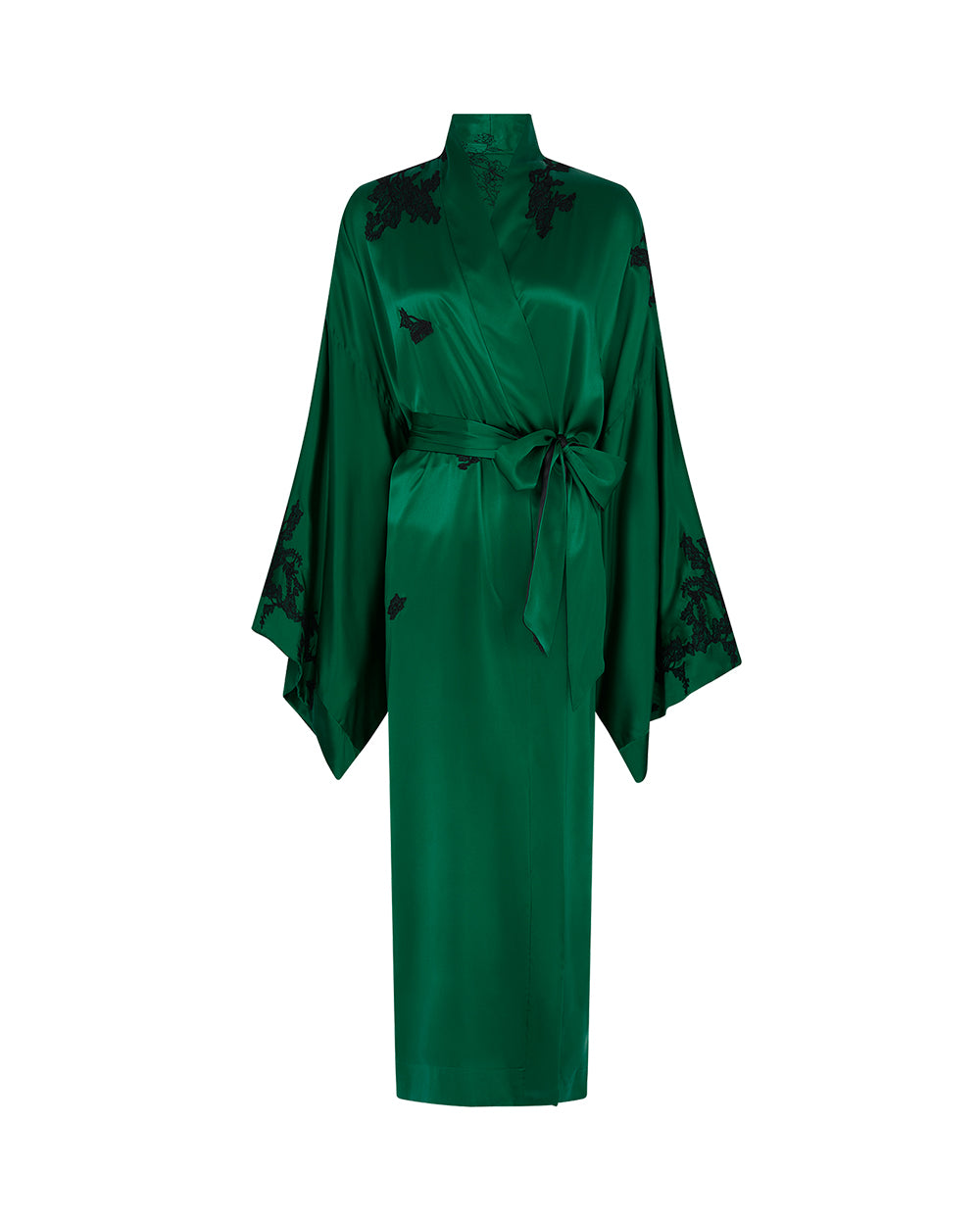TOKONI LONG KIMONO - SILK SATIN - FOREST GREEN