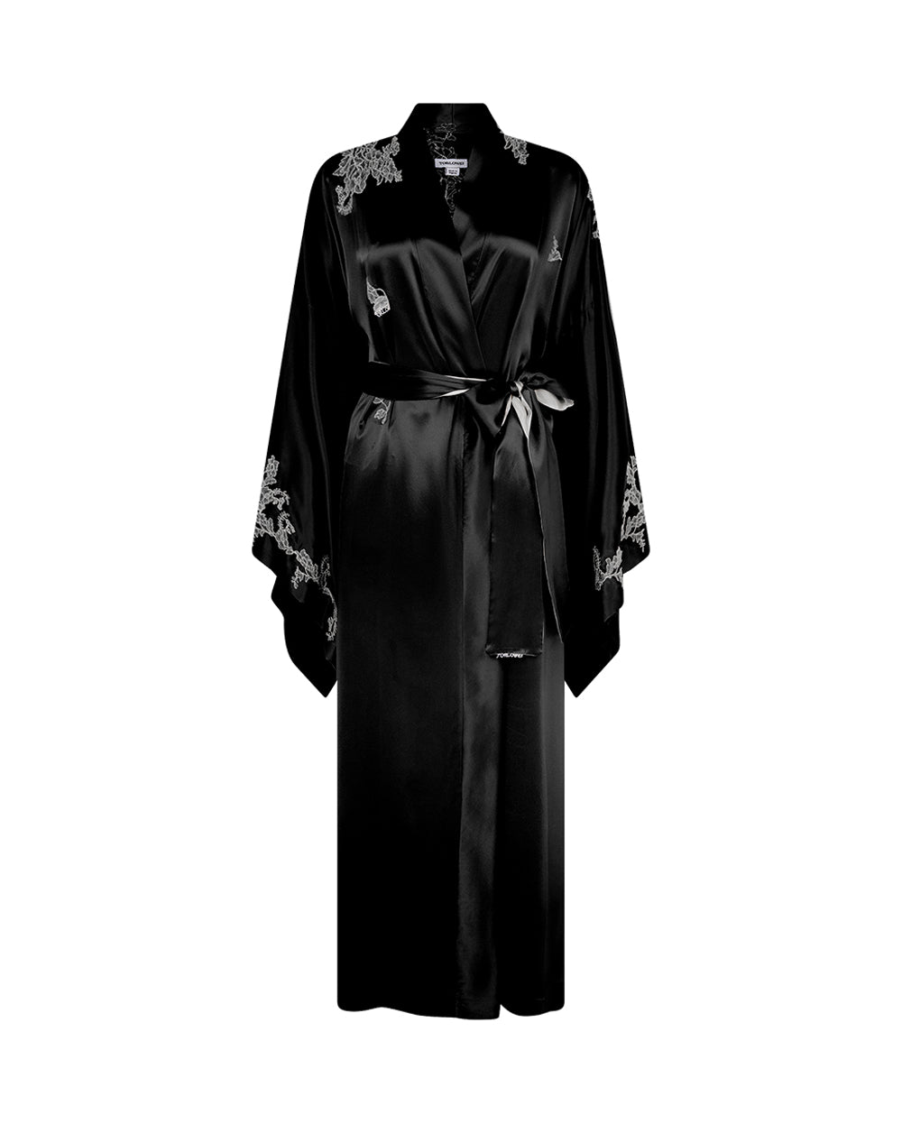 TOKONI LONG KIMONO - SILK SATIN -  BLACK