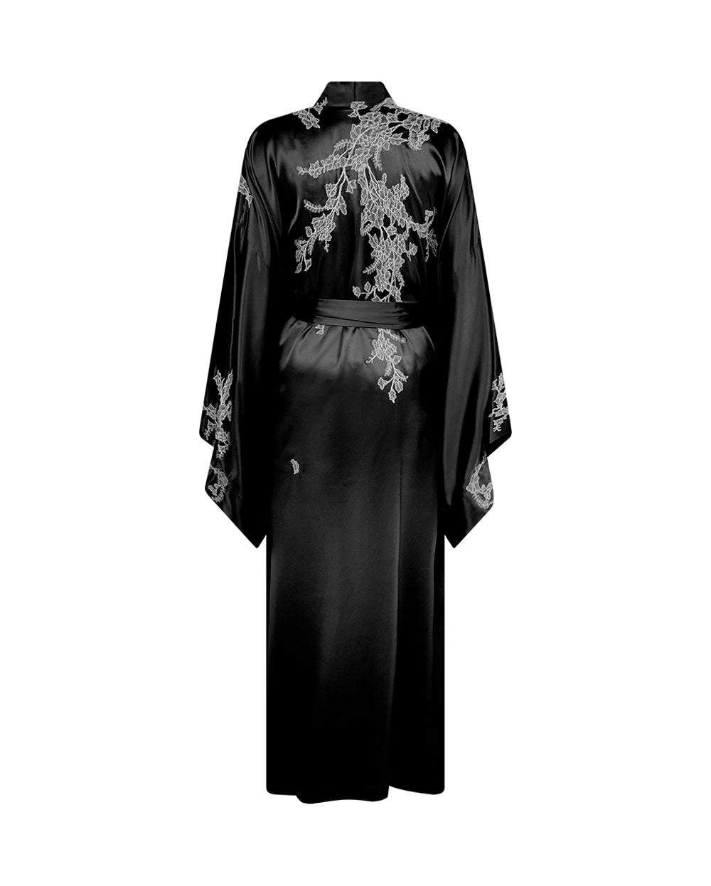 TOKONI LONG KIMONO - SILK SATIN -  BLACK